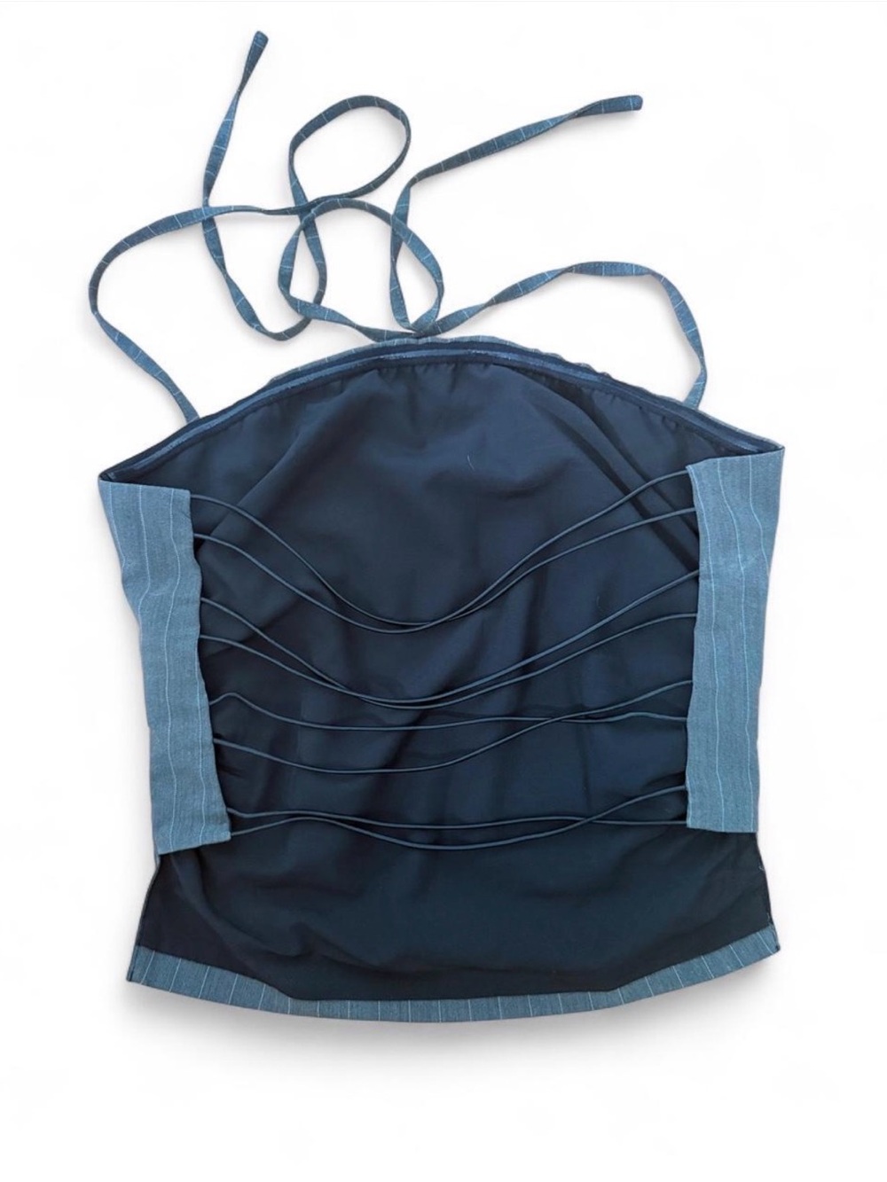 Tiger Mist Pinstripe Crop Top with Open Back